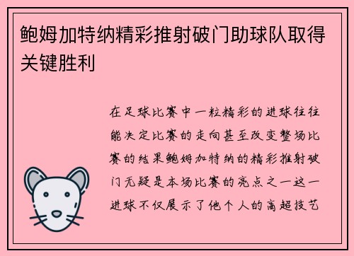 鲍姆加特纳精彩推射破门助球队取得关键胜利
